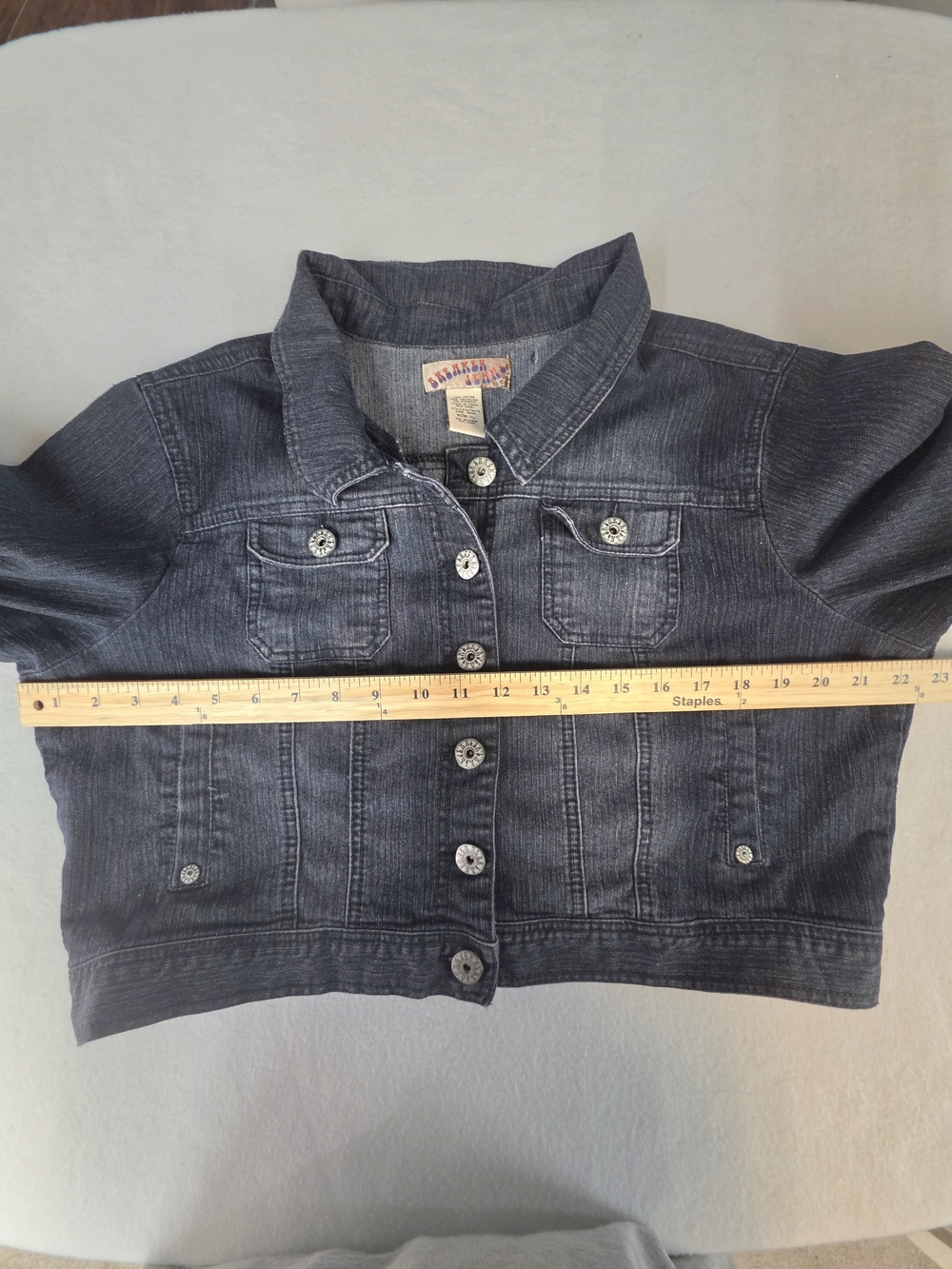 Dark Blue Crop Denim Jacket with Button Front Juniors - Picture 5 of 6